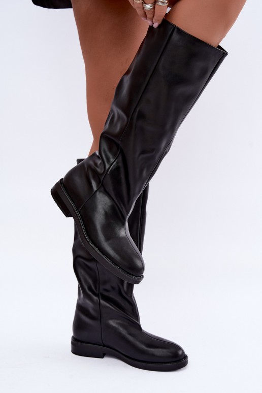 Stivali alti slip-on con tacchi larghi in nero Pavellea