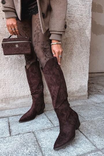Stivali alti in stile cowboy con tacco marrone Renissa