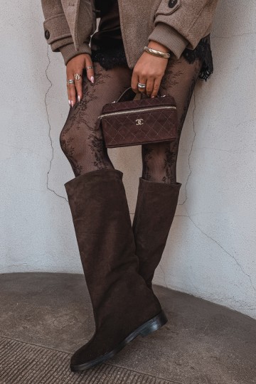 Stivali alti in suede sintetico caldi con tacco largo in marrone Zazoo 542 2