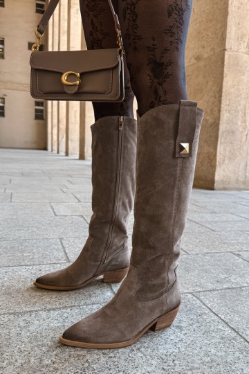 Stivali alti caldi in stile cowboy in suede sintetico argilla Zazoo 4224 2