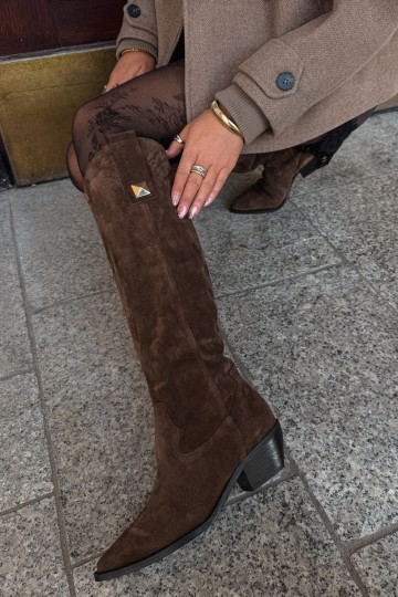 Stivali alti caldi in stile cowboy in suede sintetico marrone Zazoo 4224 2