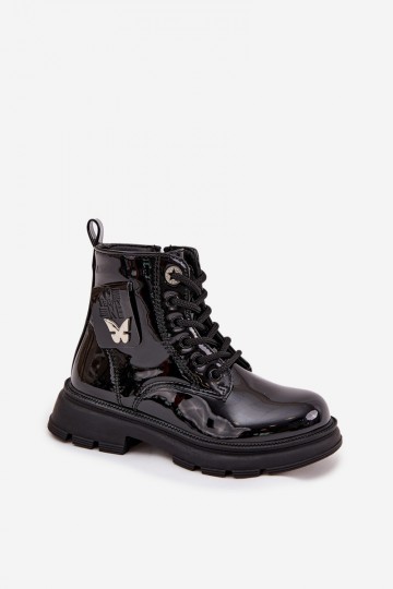 ankle boots isolati per bambini con effetto vernice in colore nero Alverina