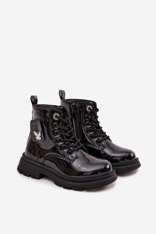 ankle boots isolati per bambini con effetto vernice in colore nero Alverina