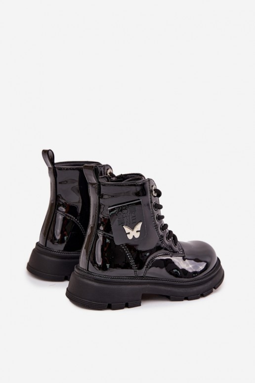 ankle boots isolati per bambini con effetto vernice in colore nero Alverina