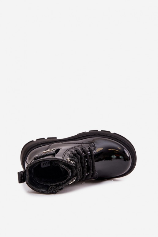 ankle boots isolati per bambini con effetto vernice in colore nero Alverina