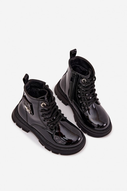 ankle boots isolati per bambini con effetto vernice in colore nero Alverina