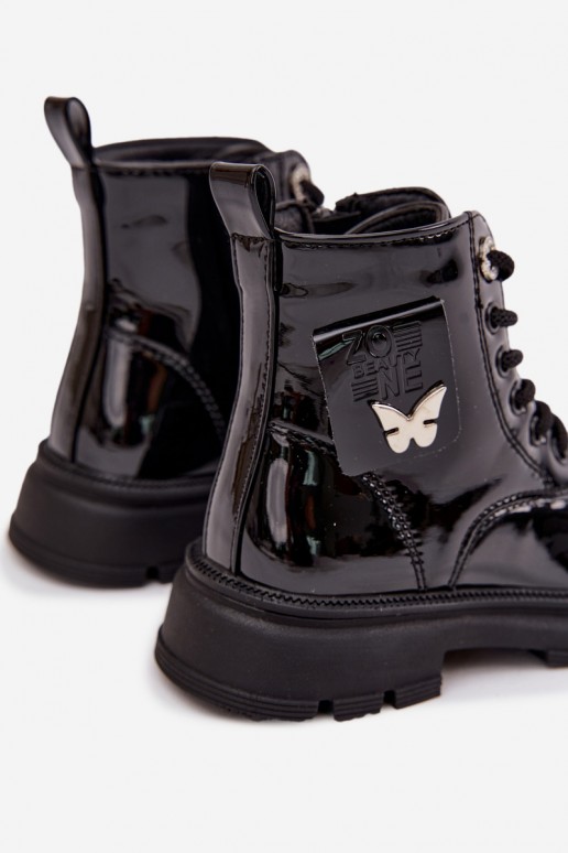 ankle boots isolati per bambini con effetto vernice in colore nero Alverina