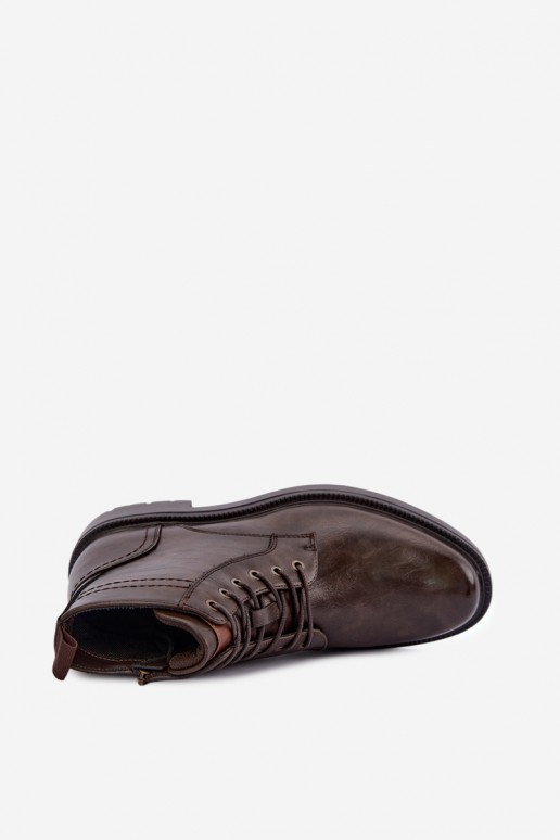 ankle boots da uomo con lacci in colore marrone scuro Perrielle