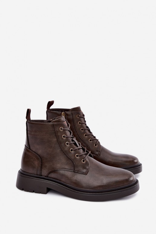 ankle boots da uomo con lacci in colore marrone scuro Perrielle