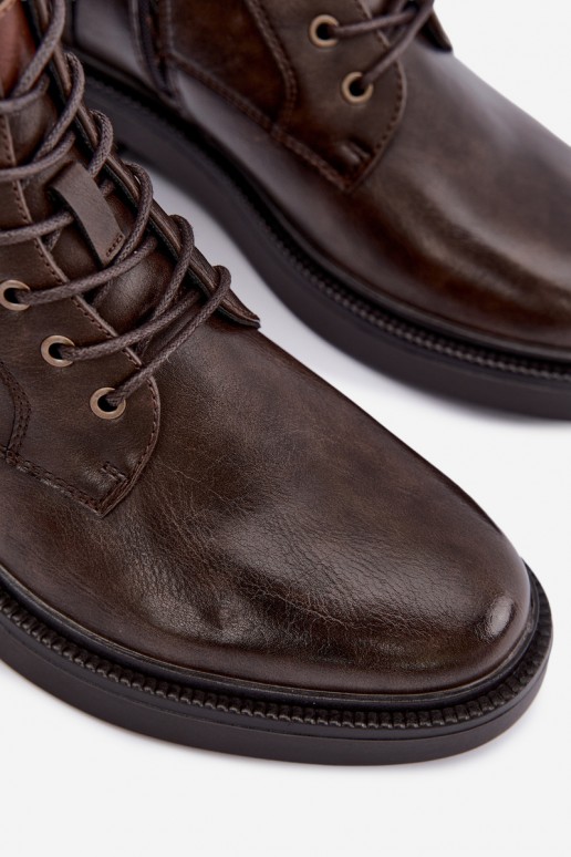 ankle boots da uomo con lacci in colore marrone scuro Perrielle