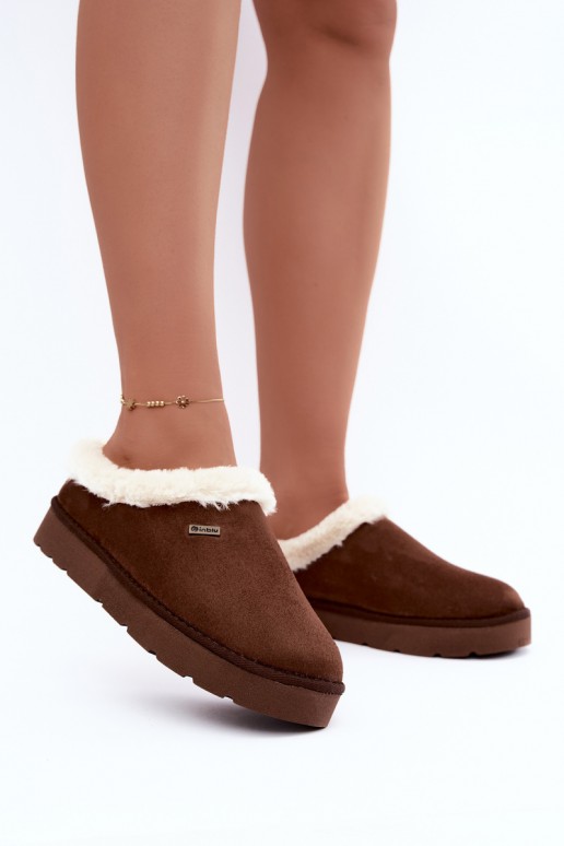 pantofole da donna con pelliccia in colore marrone scuro Inblu
