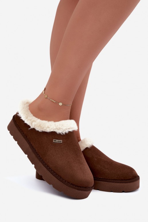 pantofole da donna con pelliccia in colore marrone scuro Inblu