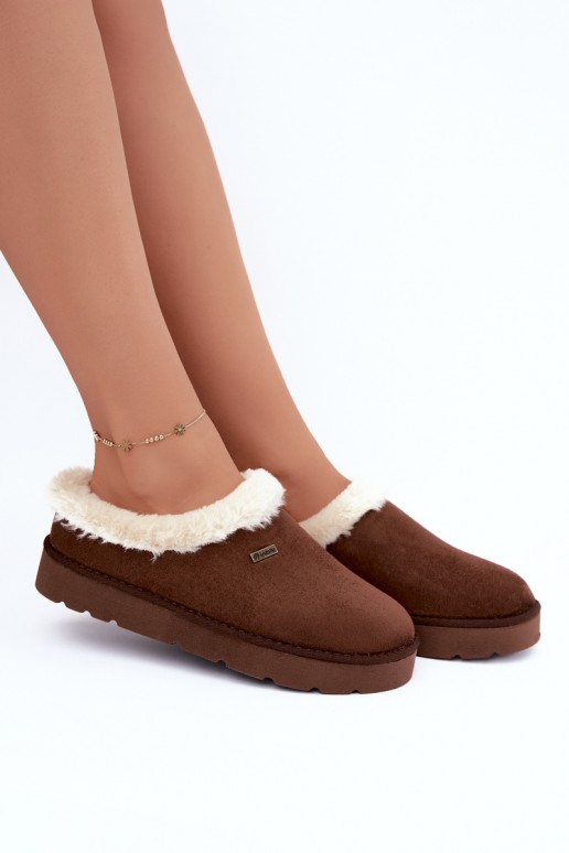 pantofole da donna con pelliccia in colore marrone scuro Inblu