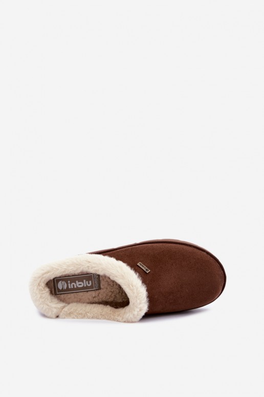 pantofole da donna con pelliccia in colore marrone scuro Inblu