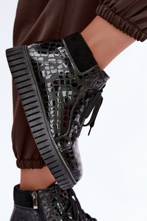 Stivaletti neri isolati per donna con lacci in pelle naturale con stampa Lee Cooper LCJ-26-01-4634