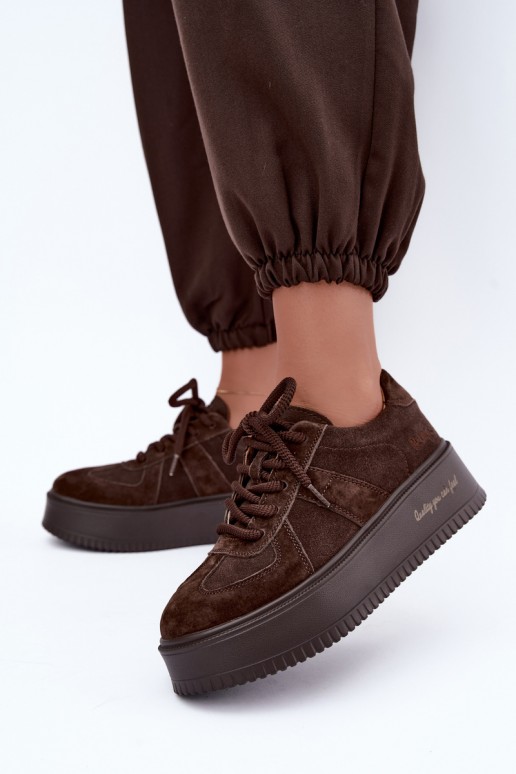 sneakers con piattaforma in suede sintetico Lee Cooper LCJ-26-01-4644 color cioccolato