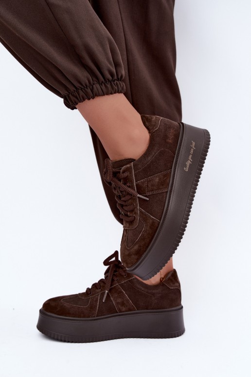 sneakers con piattaforma in suede sintetico Lee Cooper LCJ-26-01-4644 color cioccolato
