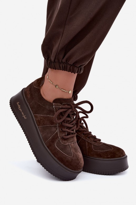 sneakers con piattaforma in suede sintetico Lee Cooper LCJ-26-01-4644 color cioccolato