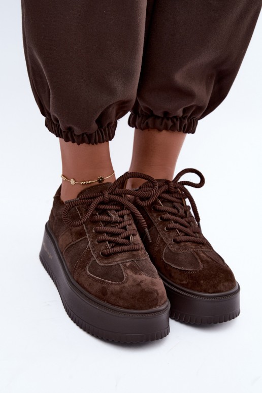 sneakers con piattaforma in suede sintetico Lee Cooper LCJ-26-01-4644 color cioccolato