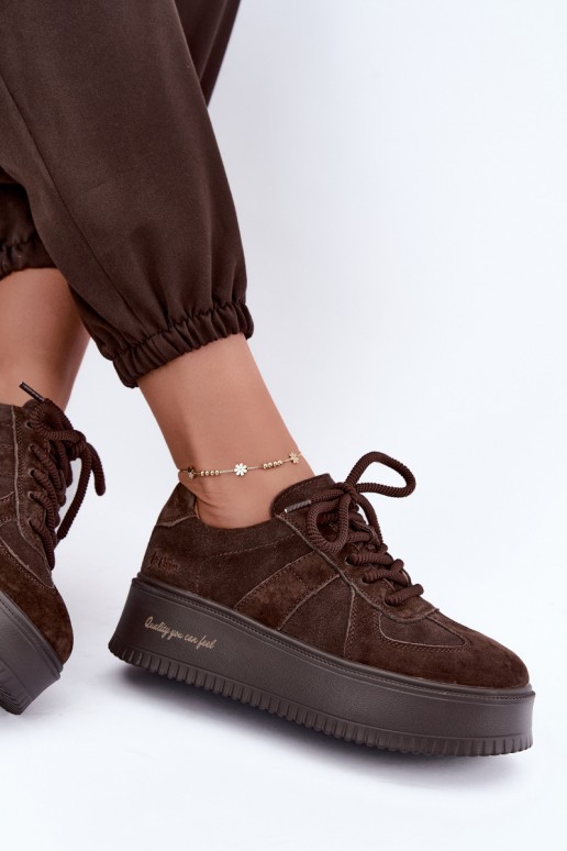 sneakers con piattaforma in suede sintetico Lee Cooper LCJ-26-01-4644 color cioccolato