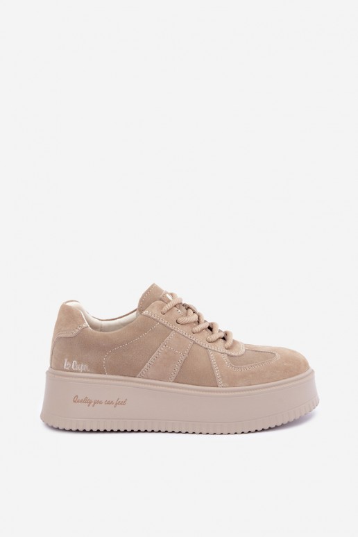 sneakers con piattaforma in suede sintetico Lee Cooper LCJ-26-01-4643 color sabbia