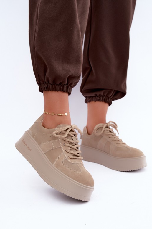 sneakers con piattaforma in suede sintetico Lee Cooper LCJ-26-01-4643 color sabbia
