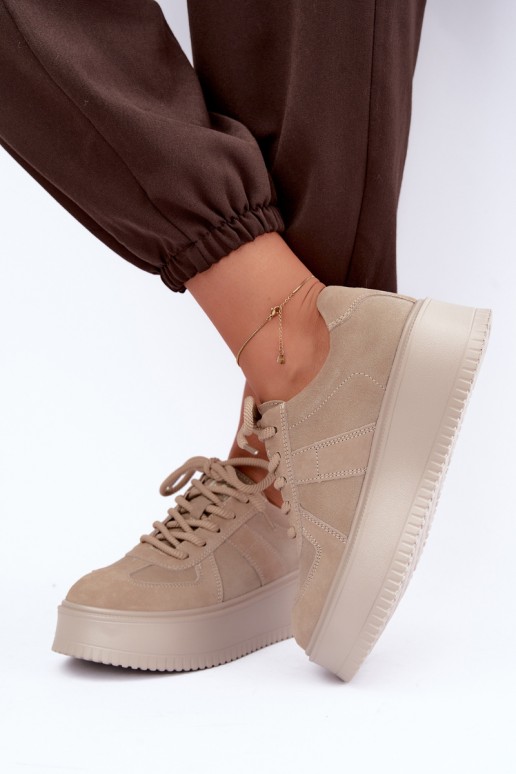 sneakers con piattaforma in suede sintetico Lee Cooper LCJ-26-01-4643 color sabbia