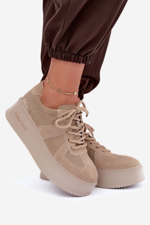 sneakers con piattaforma in suede sintetico Lee Cooper LCJ-26-01-4643 color sabbia