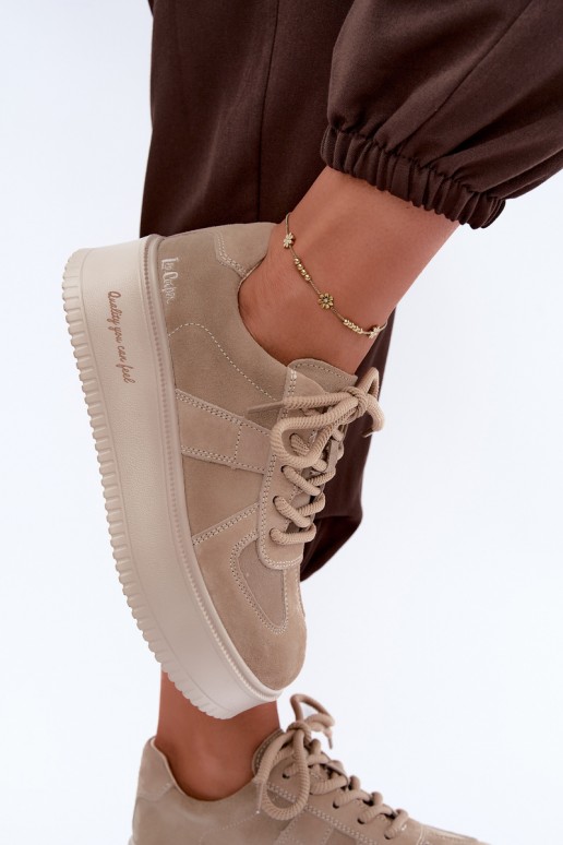 sneakers con piattaforma in suede sintetico Lee Cooper LCJ-26-01-4643 color sabbia