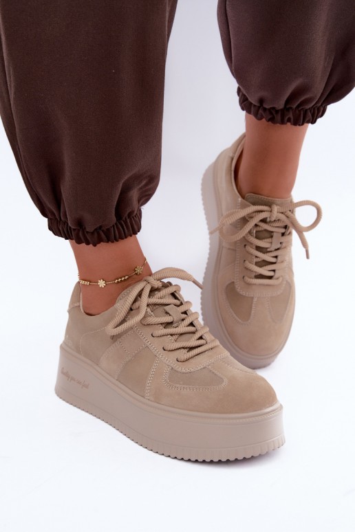 sneakers con piattaforma in suede sintetico Lee Cooper LCJ-26-01-4643 color sabbia