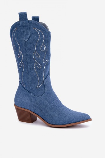 Stivaletti in denim stile cowboy con tacchi e decorazione Perella
