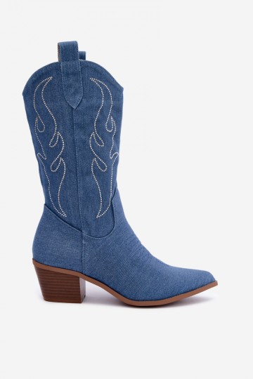 Stivaletti in denim stile cowboy con tacchi e decorazione Perella 2