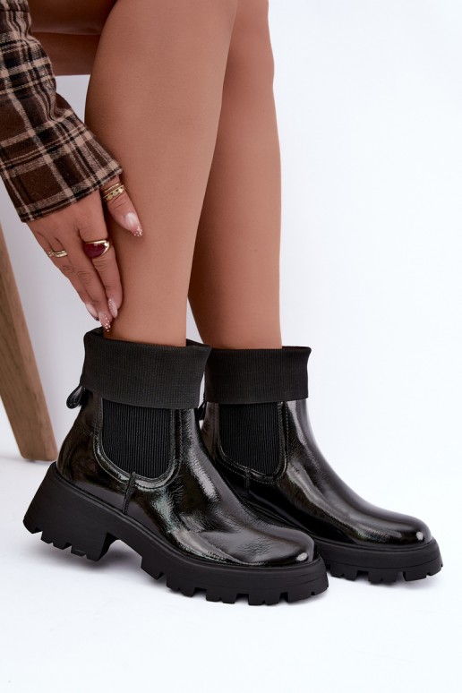 stivaletti eleganti con effetto verniciato in colore nero Sevella