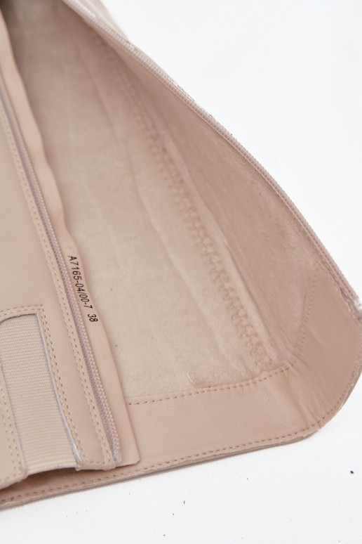 Stivali beige imbottiti da donna sopra il ginocchio in pelle con tacchi