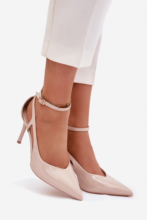 Décolleté beige in ecopelle con effetto vernice Fionnel