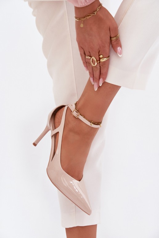 Décolleté beige in ecopelle con effetto vernice Fionnel