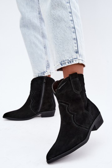 Stivali cowboy in suede neri con tacco basso Delsa