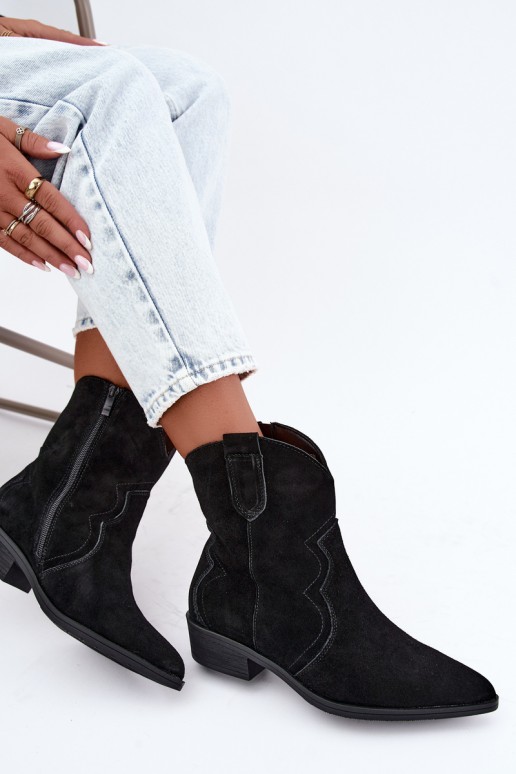 Stivali cowboy in suede neri con tacco basso Delsa