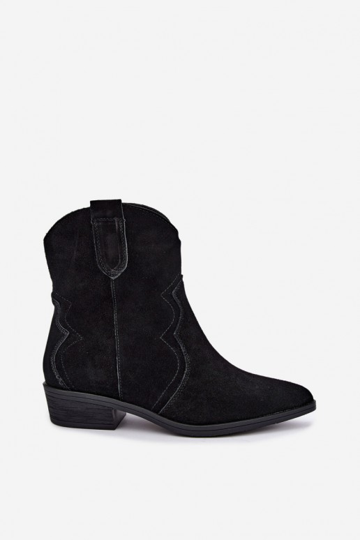 Stivali cowboy in suede neri con tacco basso Delsa