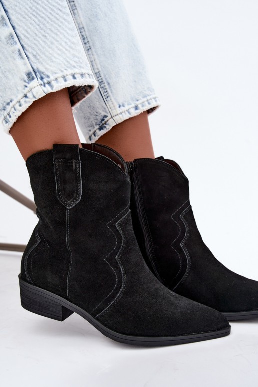 Stivali cowboy in suede neri con tacco basso Delsa