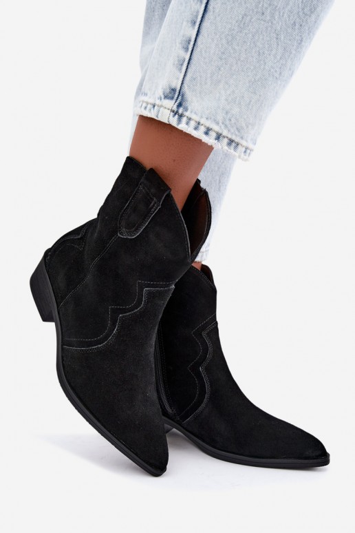 Stivali cowboy in suede neri con tacco basso Delsa