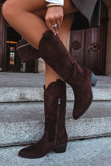 Stivali alti in stile cowboy con tacco marrone Rialene