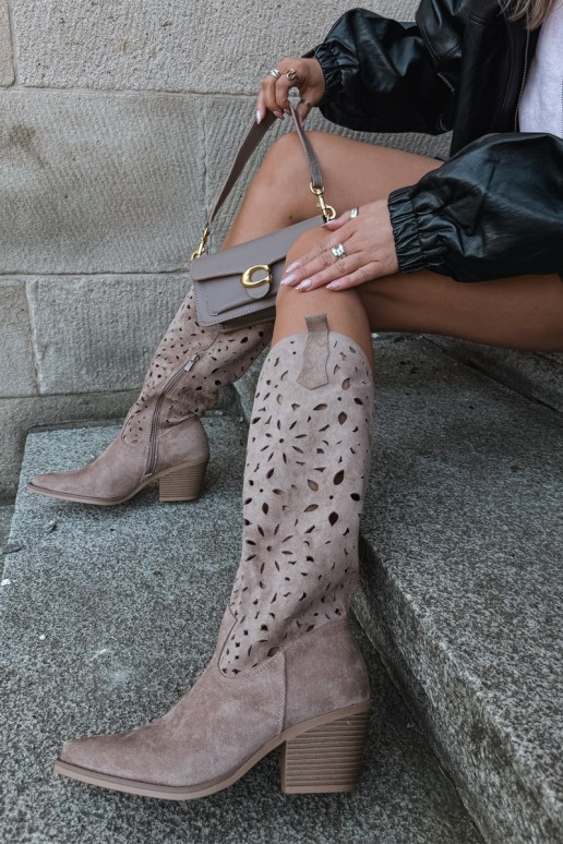 Stivali alti in stile cowboy con tacco in sabbia Salirae
