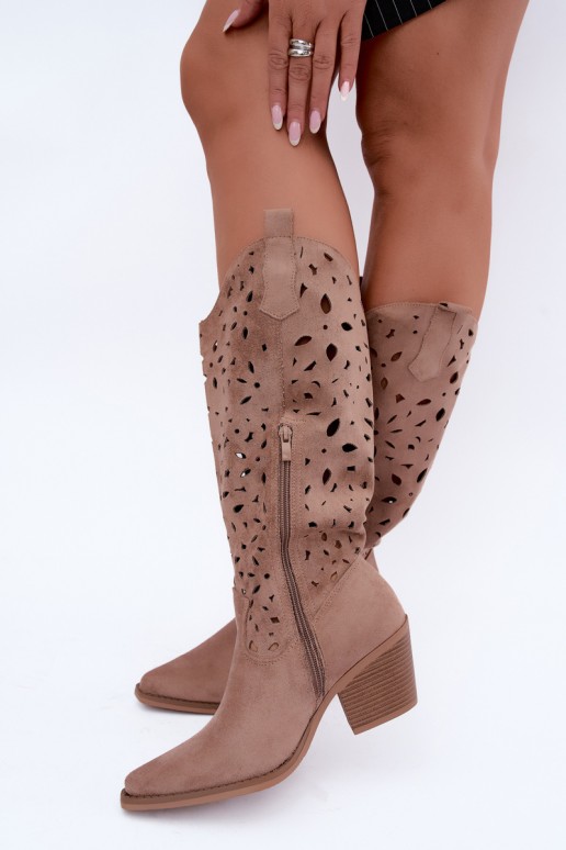 Stivali alti in stile cowboy con tacco in sabbia Salirae