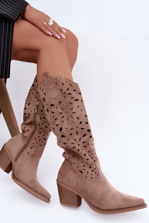 Stivali alti in stile cowboy con tacco in sabbia Salirae