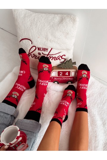 Calzini rossi da donna con renne di Natale Merry Christmas