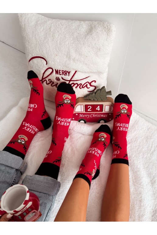 Calzini rossi da donna con renne di Natale Merry Christmas