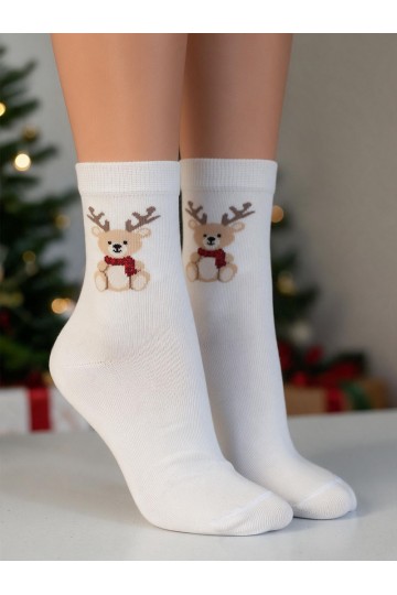 Calze per bambini con orsetto di Natale e corna in avorio