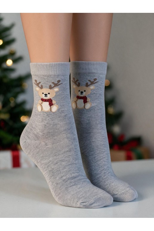 Calze per bambini con orsetto di Natale e corna in grigio