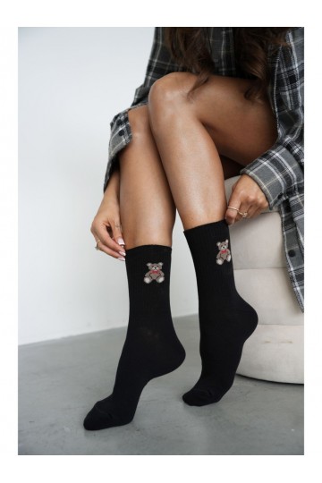 Calze da donna con orsetti e conchiglie in nero